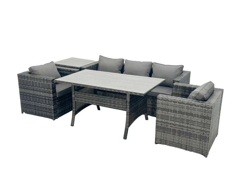 Image of Fimous Outdoor Dining Table Sofa Set with Side Table Dark Grey Mixed Dark Grey Unisex
