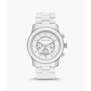 Image of Michael Kors Mens Runway Chronograph Silicone-Wrapped Stainless Steel Watch - White