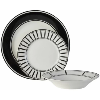 Image of White / Black Dinner Sets for Dinner or Lunch / Modern Geometric Design Dinner Set for 12/High-Quality Plates Set Made of Porcelain 26 x 14 x 27