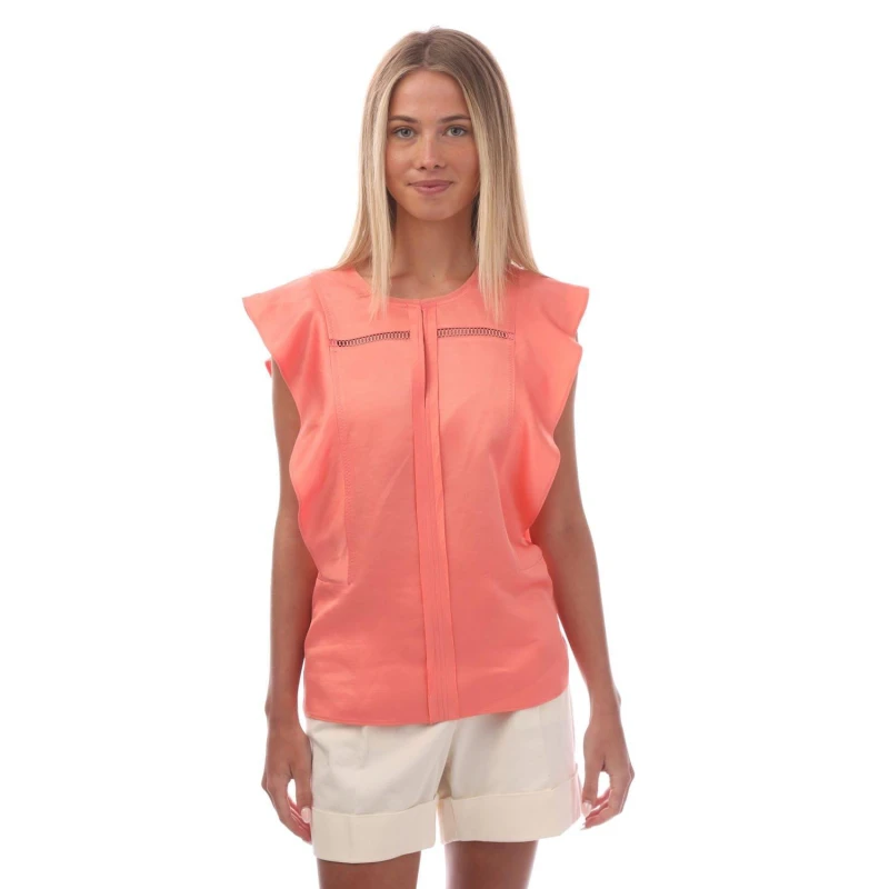 Image of Boss Bileina Flutter Sleeve Blouse Coral female 8