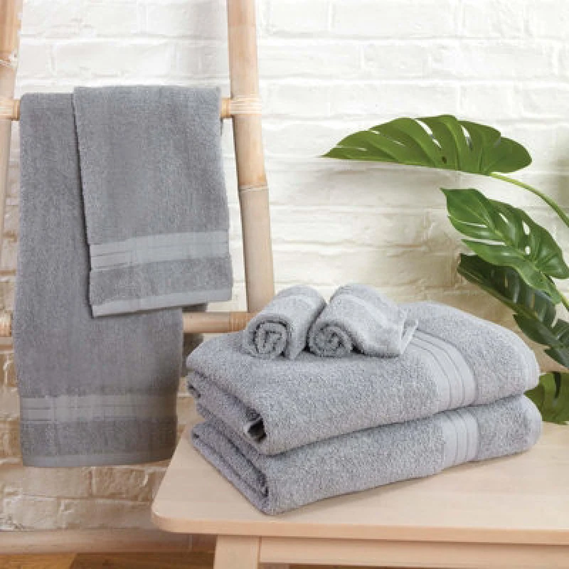 Image of OHS OHS 4 Pack of 100% Cotton Bath Sheet Bathroom Towel in Silver Silver Bath Sheet Unisex 5027434142200