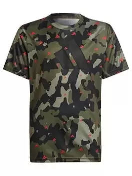 Image of Boys, adidas Junior Camo Print Train Essentials Tee, Khaki, Size 11-12 Years