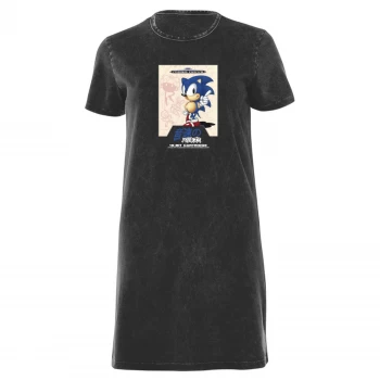 Image of Sega Sonic Womens T-Shirt Dress - Black Acid Wash - M - Black Acid Wash