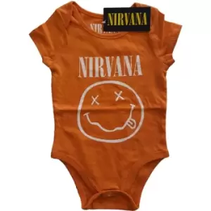 Image of Nirvana - White Smiley Kids 24 Months Baby Grow - Orange