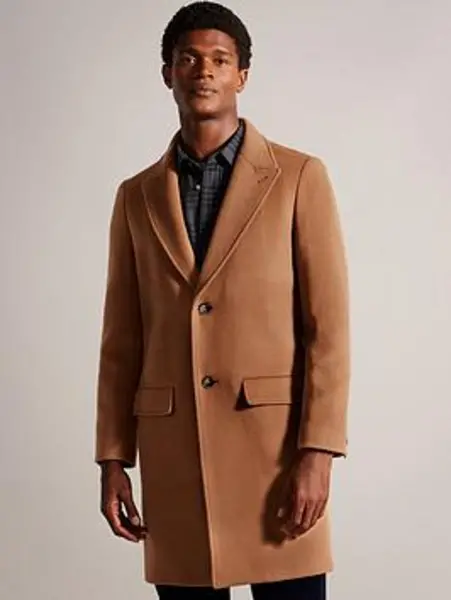 Image of Ted Baker Wilding Wool Blend Smart Overcoat - Brown