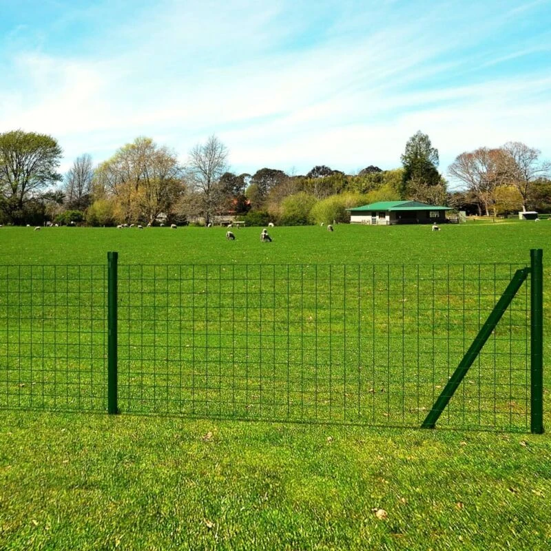 Image of vidaXL Euro Fence Set 10 x 0.8 m Steel Green with Post Garden Barrier Panel