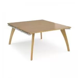 Image of Fuze back to back desks 1400mm x 1600mm - white frame and oak top