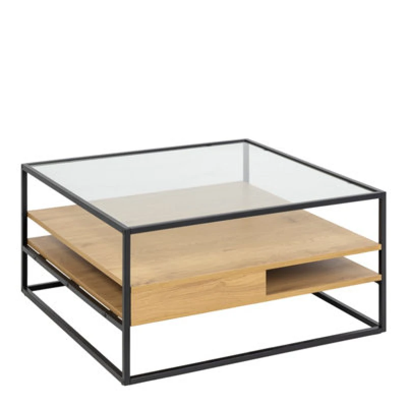 Image of Furniture To Go Randolf Square Coffee Table With 2 Shelves In Black And Oak
