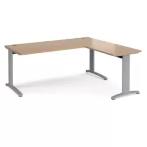 Image of Office Desk Rectangular Desk 1800mm With Return Beech Tops With Silver Frames TR10