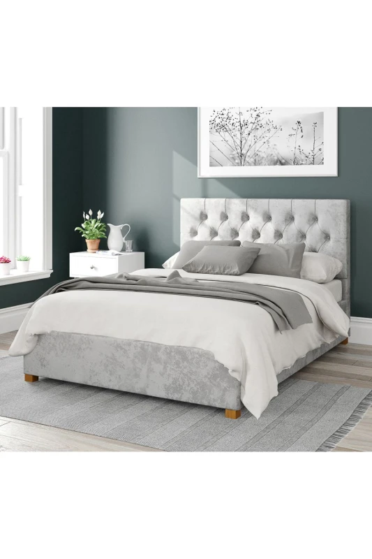 Image of Aspire Aspire Olivier Upholstered Ottoman Storage Bed, Mirazzi Velvet Fabric in Silver Size: Single Silver Single Unisex 5057632168047