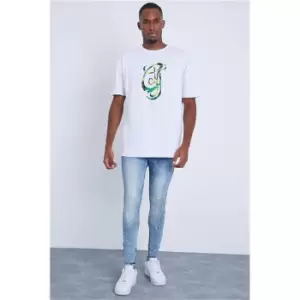 Image of I Saw It First Blue Skinny Paint Splatter Zip Denim Jeans - Blue