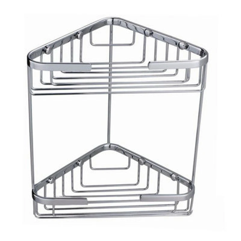 Image of Nes Home Brass 2 Tier Corner Caddies Storage Basket Chrome Silver