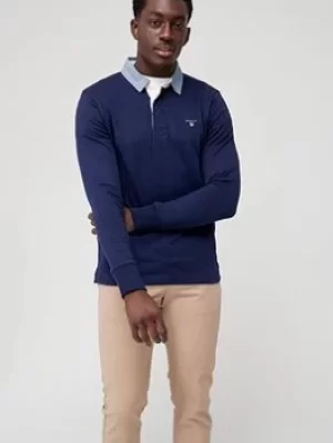 Image of Gant Gant Original Heavy Rugby Long Sleeve Polo Shirt, Evening Blue, Size L, Men
