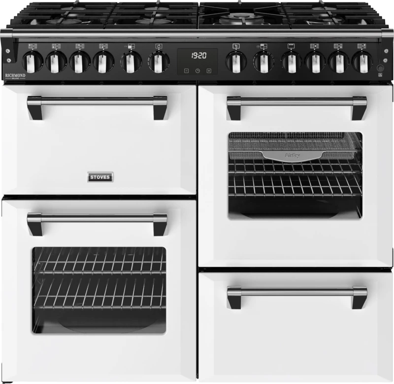Image of Stoves Richmond Deluxe 100DF 100cm wide Dual Fuel Range Cooker with Gas Hob - Ice White - A Rated