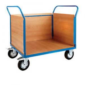 Image of GPC Platform Truck with 3 Veneer Sides Blue Capacity: 500L 4 Castors 700mm x 1050mm x 1000mm