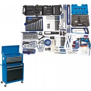 Image of Draper 8 Drawer Roller Cabinet and Top Tool Chest + 42 Piece Tool Kit Blue