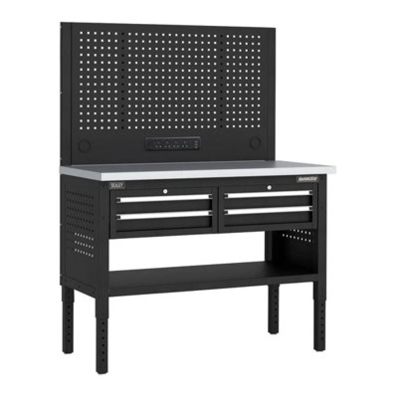Image of Sealey Superline Pro 4 Drawer Modular Workbench and Pegboard APMWB50COMBO2SS Length: 1.26m