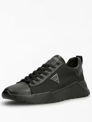 Image of Guess Guess Lucca Leather Mix Logo Trainers, Black, Size 8, Men