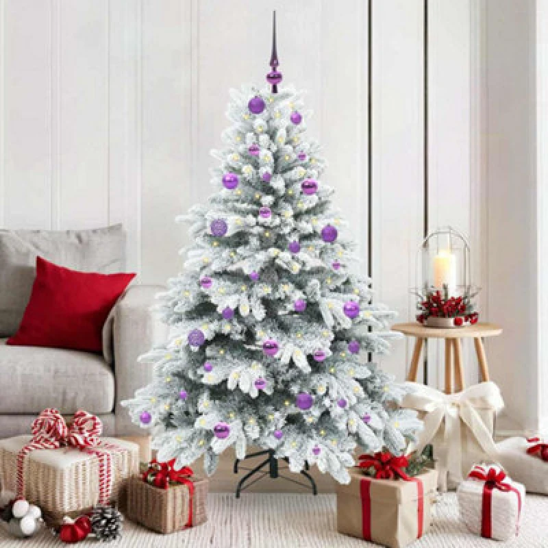 Image of vidaXL Artificial Christmas Tree with 150 LEDs, Lilac Balls Snow Flocked Green 150cm PE and PVC, Green 3397607