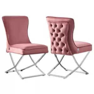 Image of Trafalgar Lux Velvet Dining Chair - Pink - Set of 2