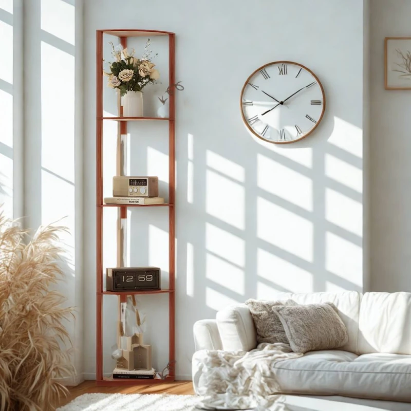 Image of Pirlo Plush Modern Dimmable Floor Lamp For Living Room With 5 Shelves Brown Brown Unisex