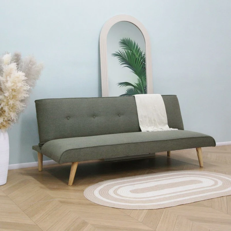 Image of Home Garden Direct Lucca - Click clack Sofa Bed in Premium Textured Linen 3 Seater in Green Green Unisex 3 Seater