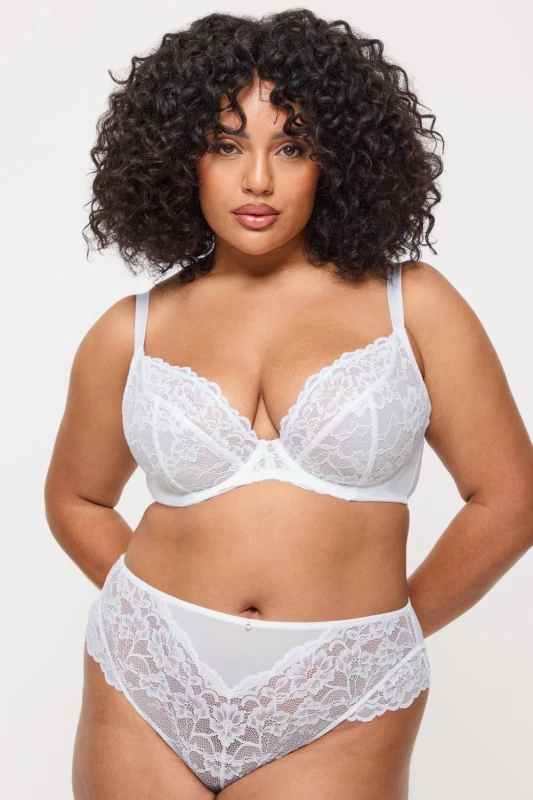 Image of Ann Summers Womens Bridal Sexy Lace Non Padded Fuller Bust Plunge Bra 2 Pack in White Size: 40FF White Female 40FF