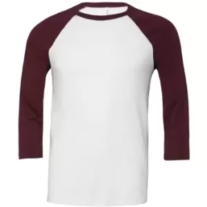Image of Canvas Mens 3/4 Sleeve Baseball T-Shirt (S) (White/Maroon)