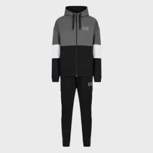 Image of EA7 Colour-Block Stretch-Cotton Tracksuit - S