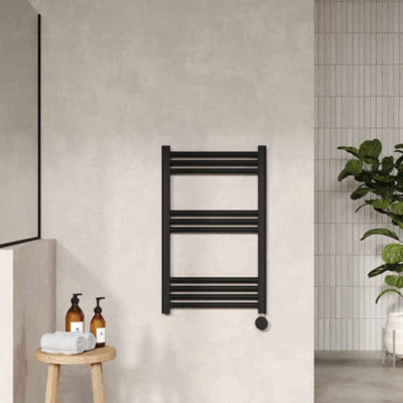 Image of NUIE Nuie - Round Bar Electric Heated Towel Rail 800mm h x 500mm w - Matt Black MTY459
