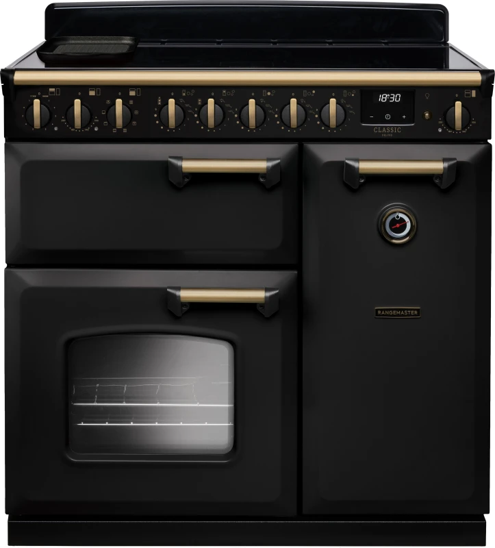 Image of Rangemaster CLDL90EIPCBL/AB1 Classic Deluxe 90cm Induction Range Cooker Antique Brass Trim 18276 - CHARCOAL BLACK CLDL90EIPCBL/AB1