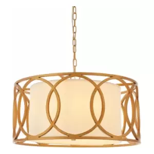 Image of Brushed Gold Multi Arm Ceiling Pendant Light - White Fabric Shade - Dimmable
