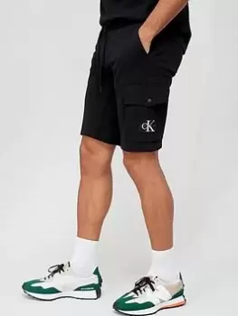 Image of Calvin Klein Jeans Monologo Badge Jersey Shorts - Black, Size S, Men