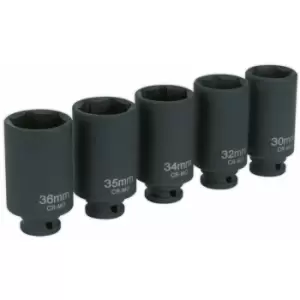 Image of SX050 Impact Hub Nut Socket Set 5pc 1/2'Sq Drive - Sealey