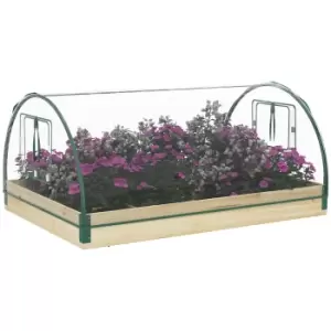 Image of Outsunny Raised Bed with Greenhouse, Wooden Garden Planter Box with PVC Cover, Roll Up Windows, Dual Use for Vegetables, Plants, Natural Wood Effect