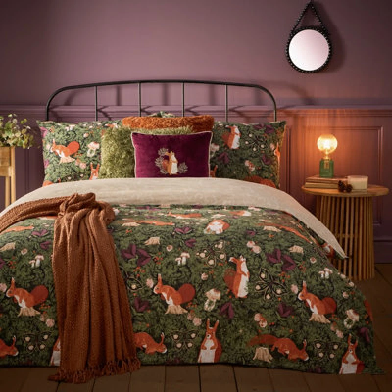 Image of Pineberry Forest Woodland Duvet Cover Set Multicolour, Multicolour / King