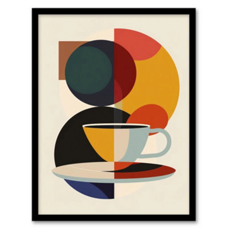 Image of Artery8 Coffee Cup Bauhaus Geometric Design Wall Art Print - A4 Size