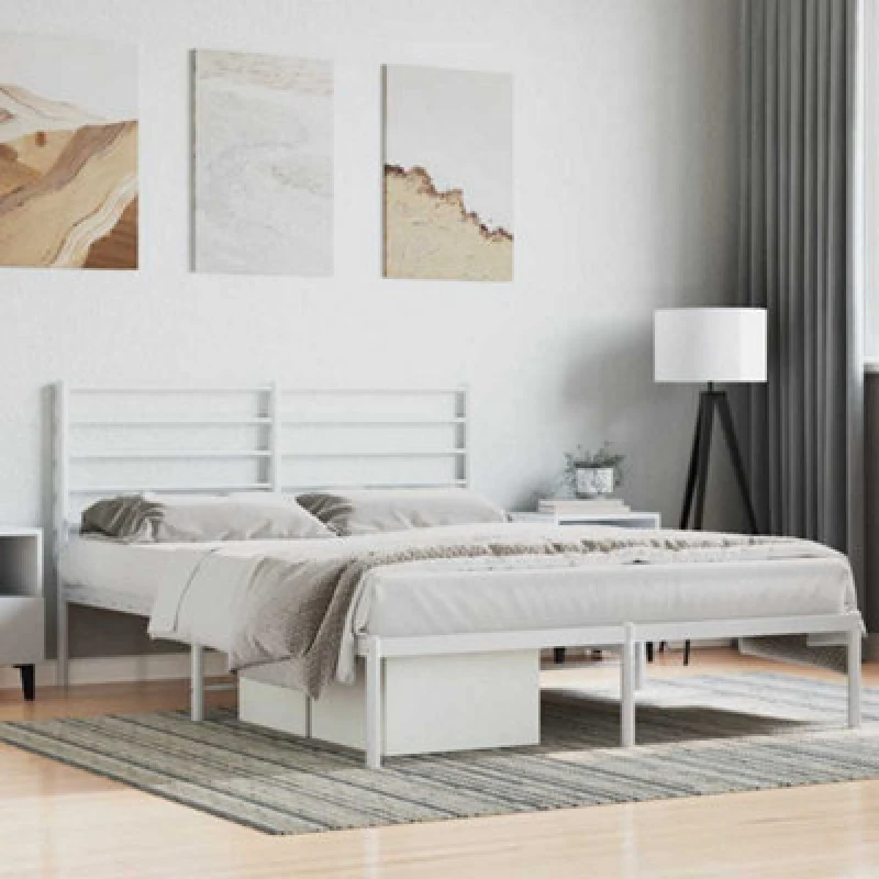 Image of JINLEFU Metal Bed Frame without Mattress with Headboard White 120x200cm vidaXL JRVDZX-352366_DE