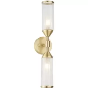 Image of Merano Lighting - Merano Trieste 2 Light Wall Lamp Satin Brass Plate With Clear & Frosted Glass