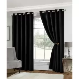 Image of Isabella Rose Eclipse Soft Touch Blockout Eyelet Curtains - Black - 117cm (46") X 183cm (72") TJ Hughes