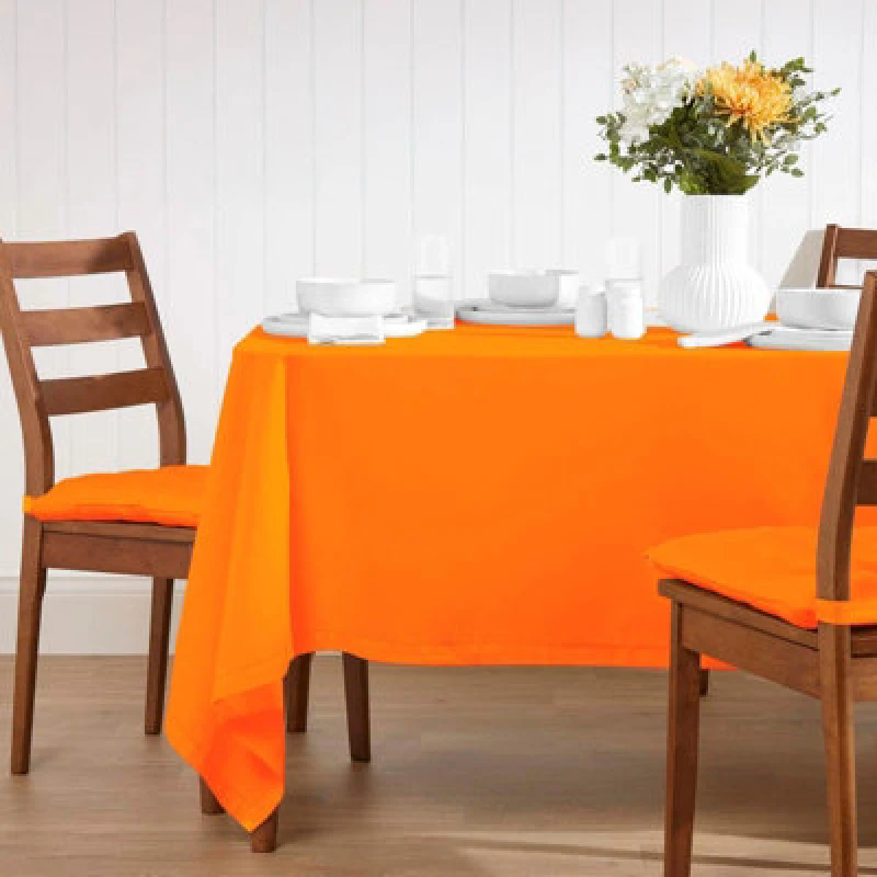 Image of Homescapes Plain Cotton Tablecloth, 178cm x 300cm Orange