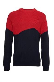 Image of Mens French Connection 220S Irregular Half Cardigan Stitch Crew Neck Ju Blue