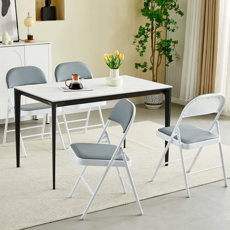 Image of MCC Direct Set of 4 Folding Dining Chairs Metal Frame Padded Seats Grey