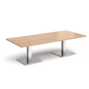 Image of Brescia rectangular coffee table with flat square brushed steel bases 1800mm x 800mm - beech
