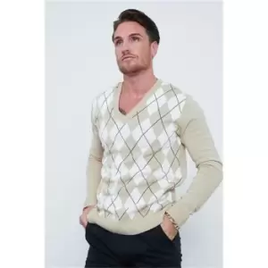 Image of I Saw It First Argyll Check Long Sleeve Knitted Jumper - Beige