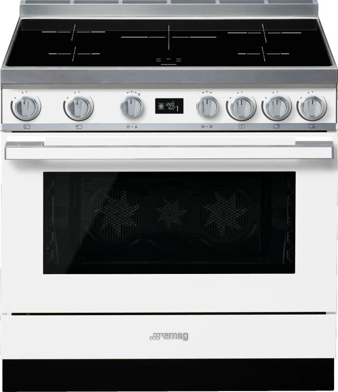 Image of Smeg Portofino CPF9iPWH 90cm wide Electric Range Cooker with Induction Hob and Pyrolytic Cleaning - White - A+ Rated, White