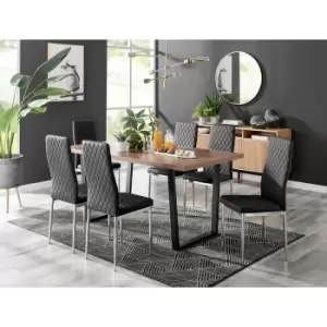 Image of Kylo Brown Wood Effect Dining Table & 6 Black Milan Chrome Leg Chairs - Black