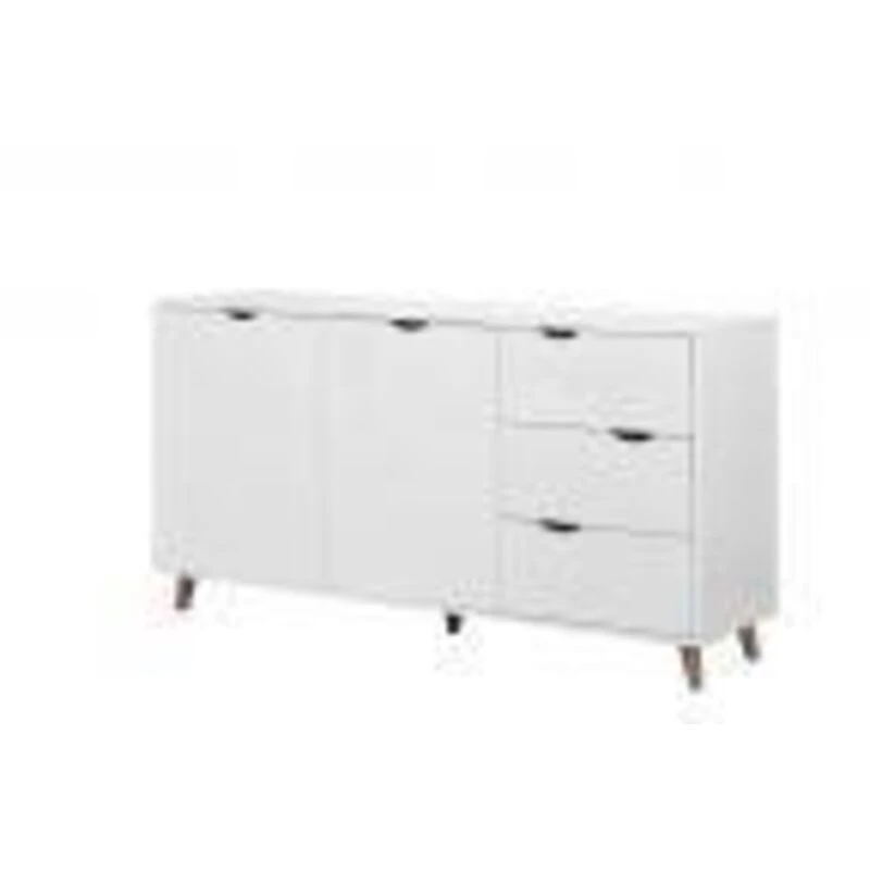 Image of Timber Art Design Pulford Scandi Sideboard Buffet 2 Doors 3 Drawers Storage Cabinet Cupboard White