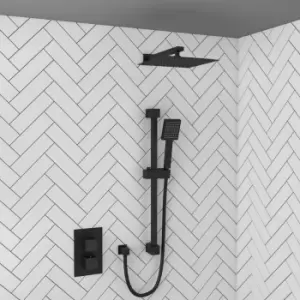Image of Black Concealed Thermostatic Mixer Shower with Square Wall Mounted Rain Shower Head - Zana