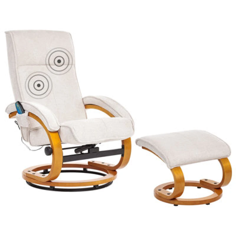 Image of Beliani Massage Chair Hero With Footstool Fabric Light Beige